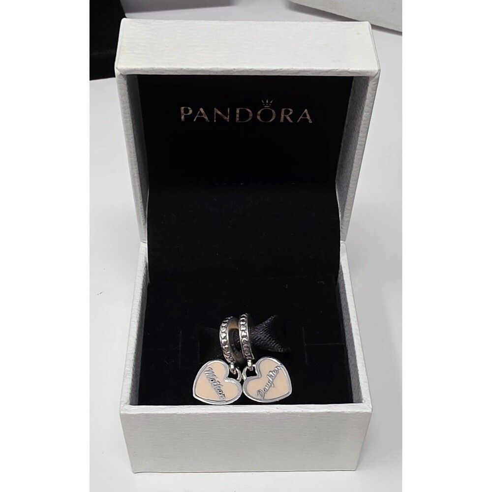 Pandora Mother Daughter Dangle Charm Set 925 ALE Pink Enamel Hearts Beads